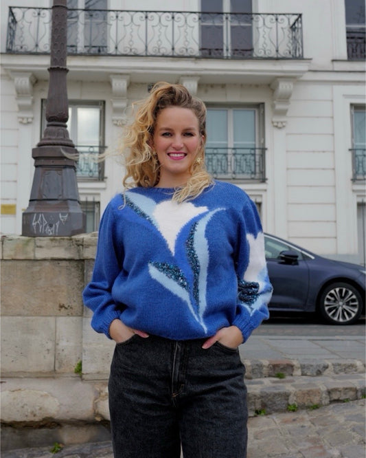 Vintage kobaltblauwe trui - L