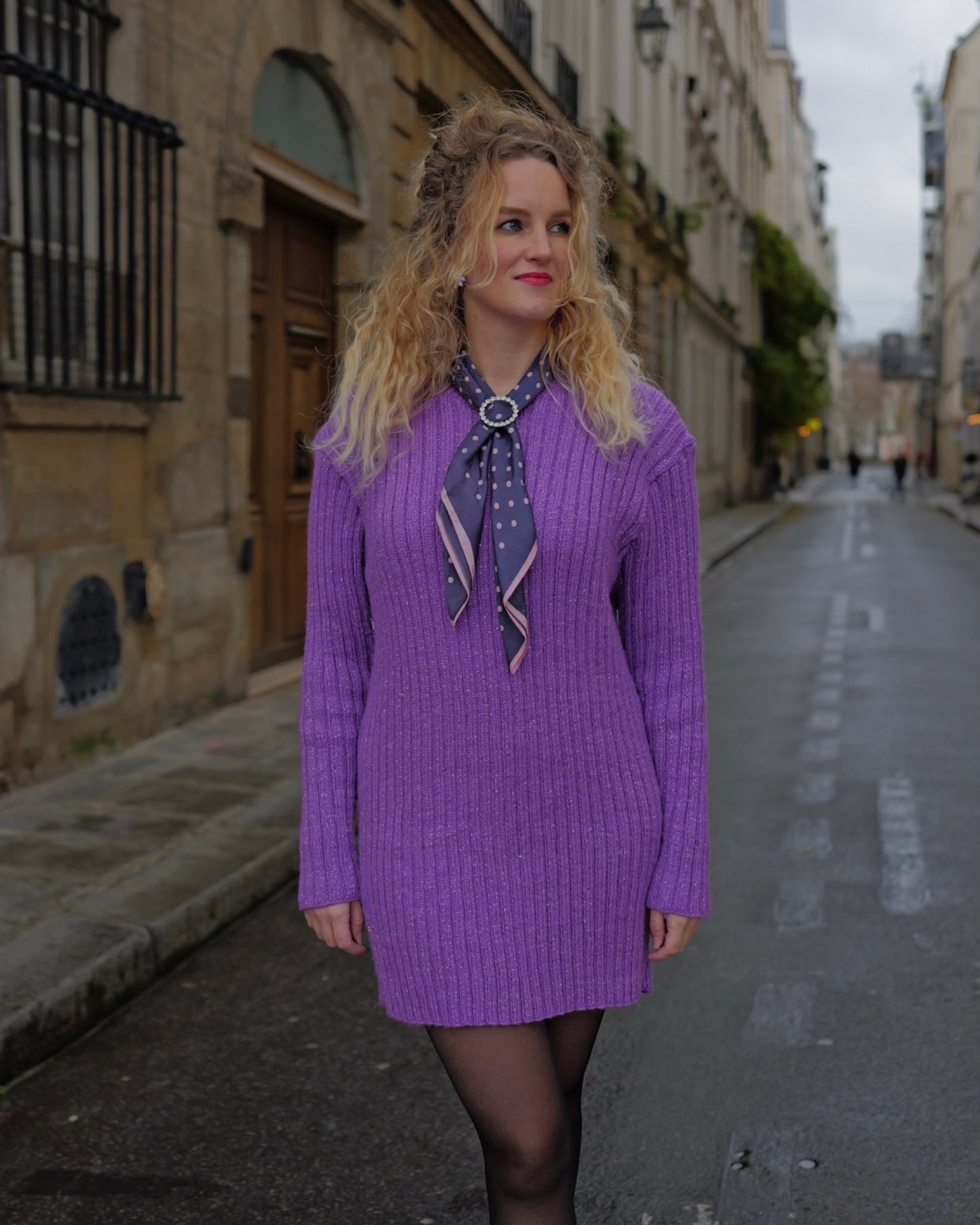 Vintage gebreide paarse jurk - L