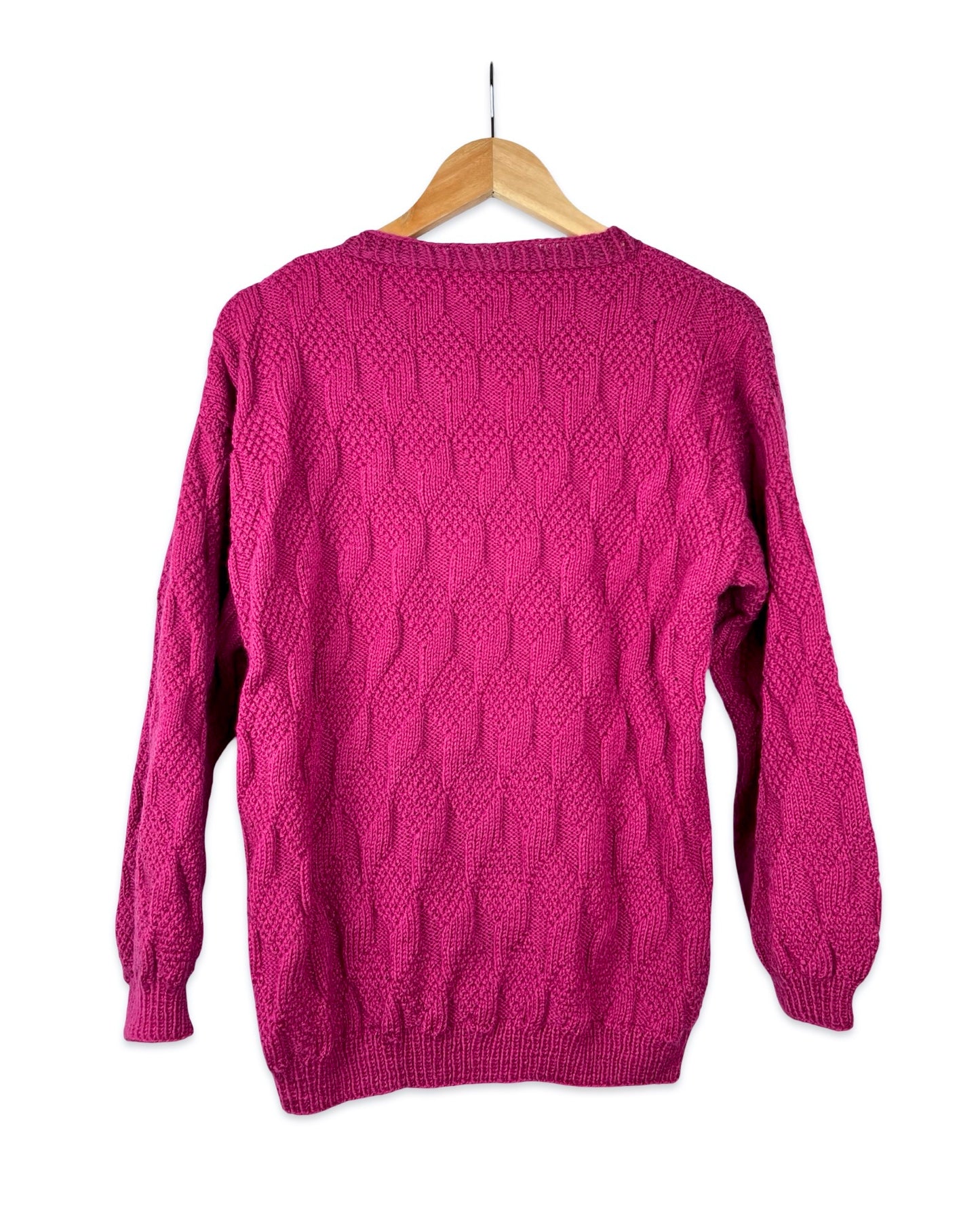 Vintage fuchsia wollen trui - L