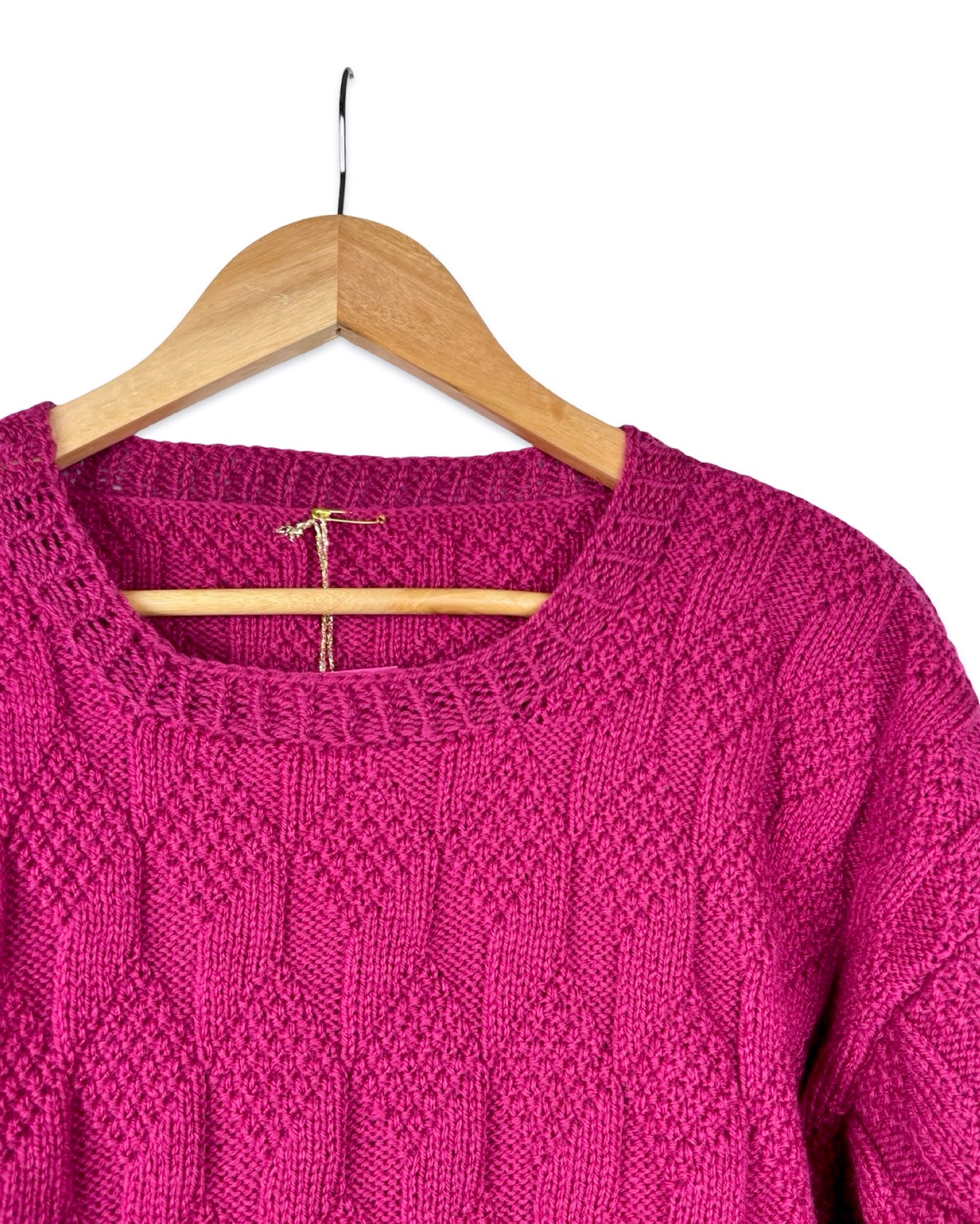 Vintage fuchsia wollen trui - L