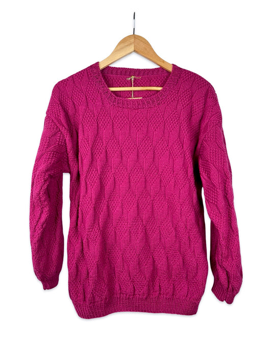 Vintage fuchsia wollen trui - L