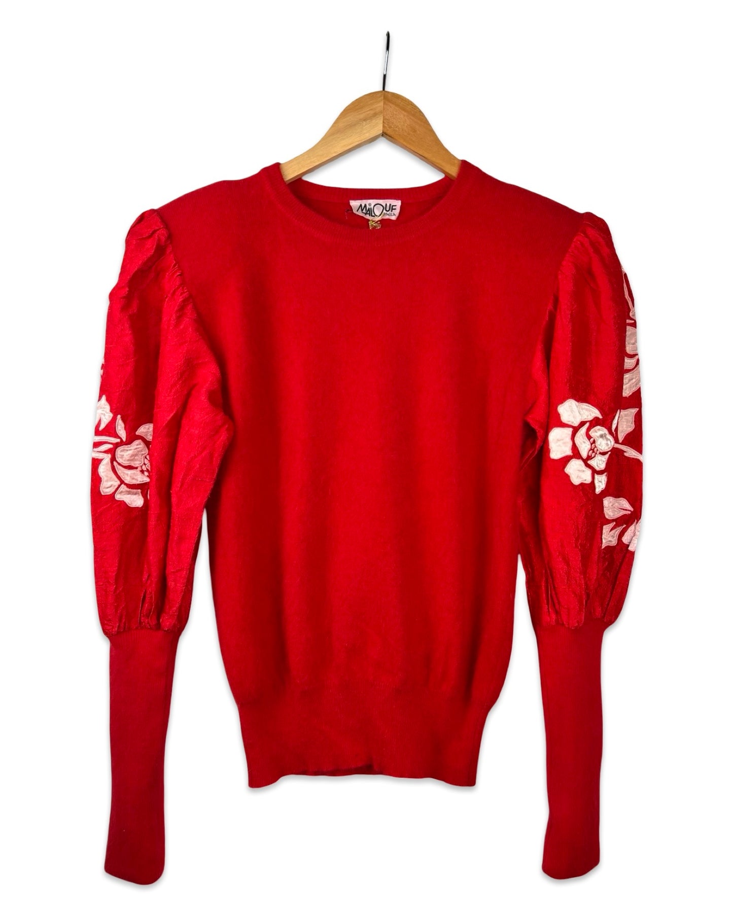 Rode vintage trui met pofmouwen - S/M