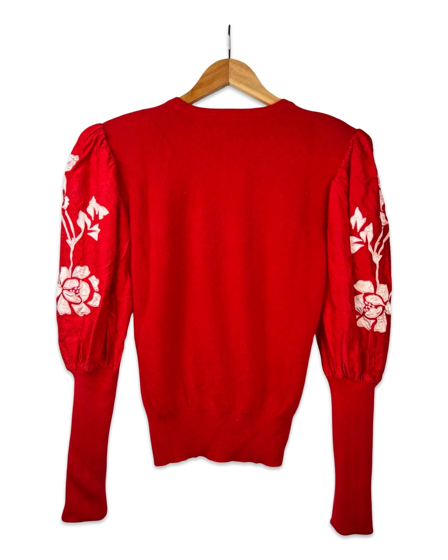 Rode vintage trui met pofmouwen - S/M