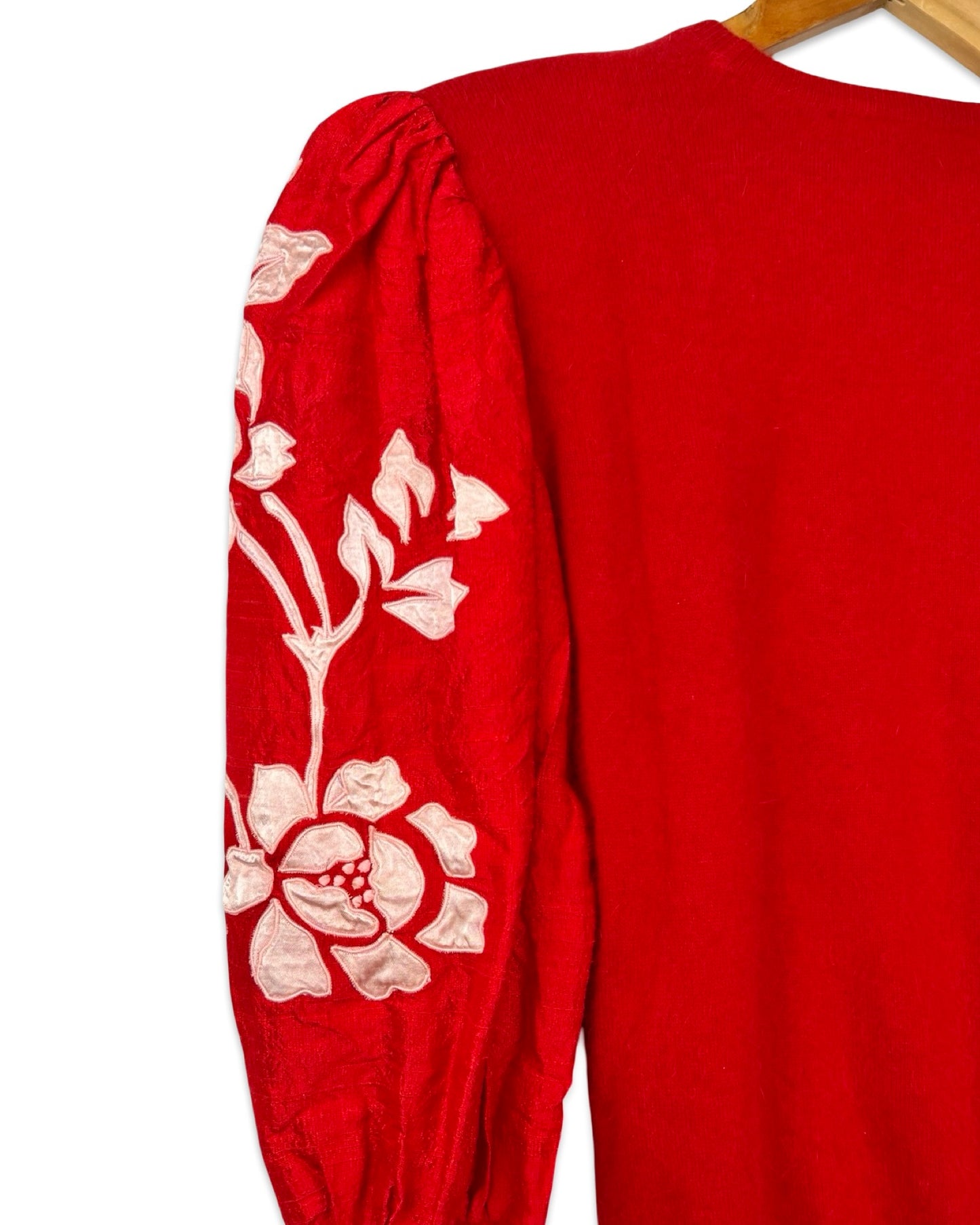 Rode vintage trui met pofmouwen - S/M